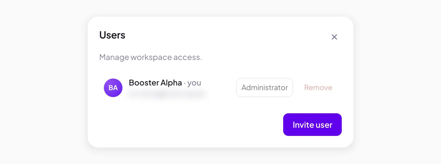 Manage users: the members of the workspace and their roles