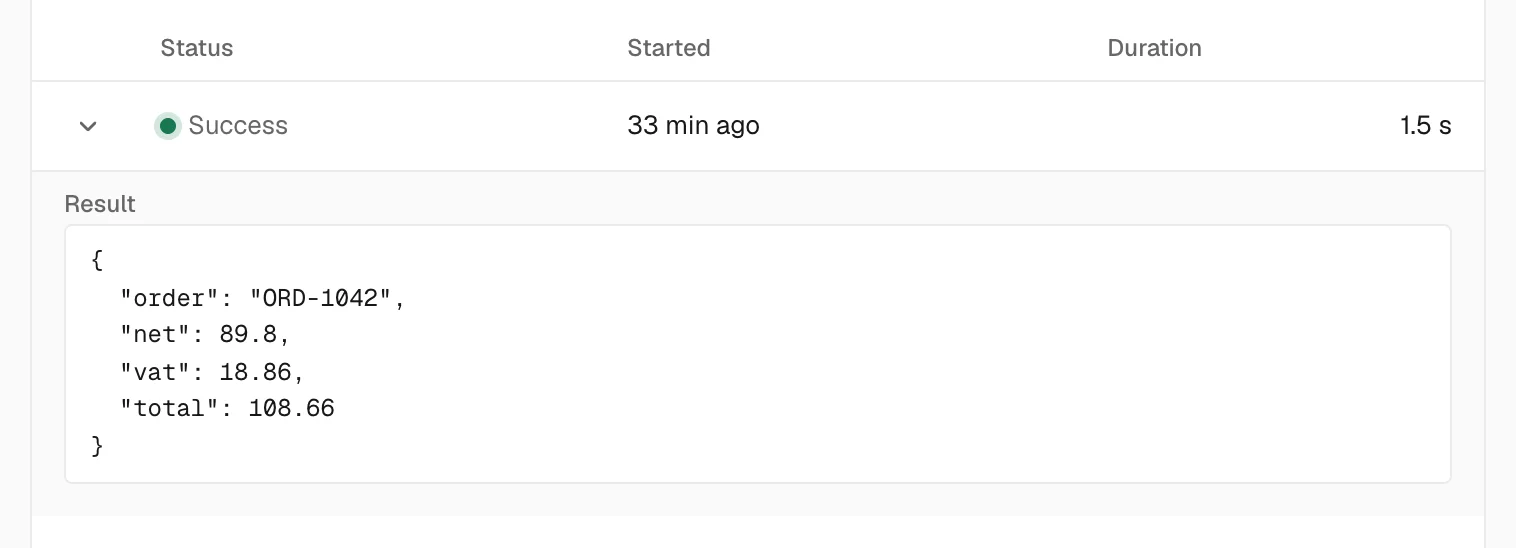 The run the webhook started, with its result