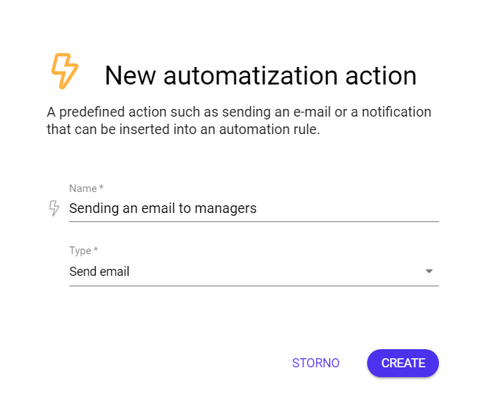 pop-up window - new automatization action