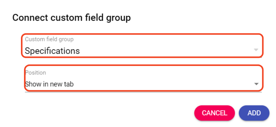 Connect custom field group - Choose group and position