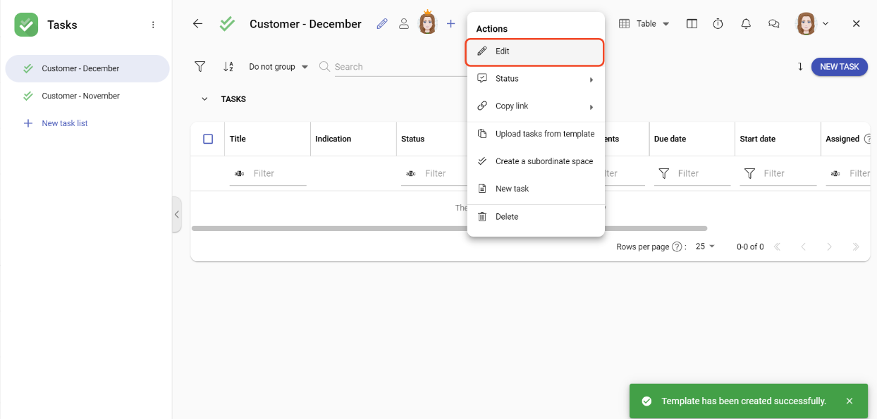 module tasks - actions - edit 
